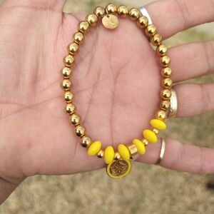 Rustic Cuff Gold and Yellow Beaded Bracelet